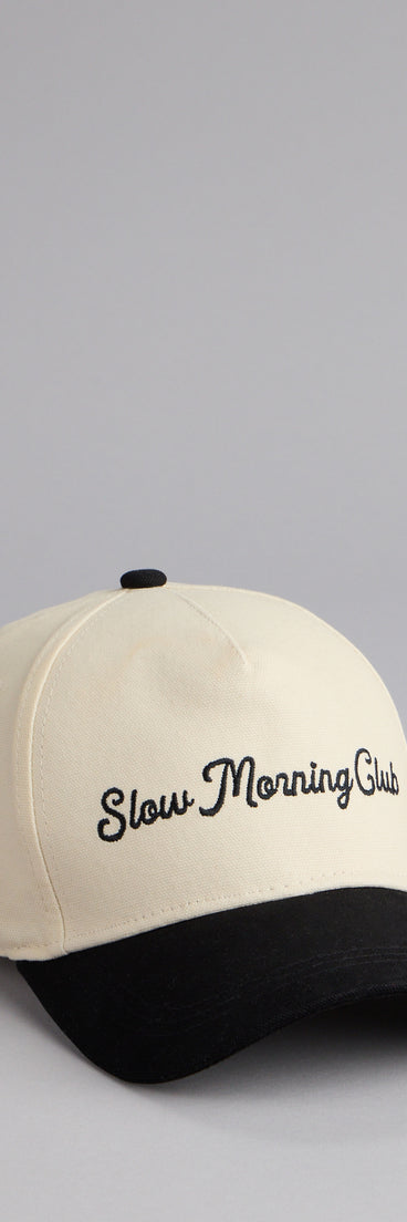 This piece brings trend-right energy to the Slow Morning Club Baseball Cap, perfect for fall outfits that stand out.