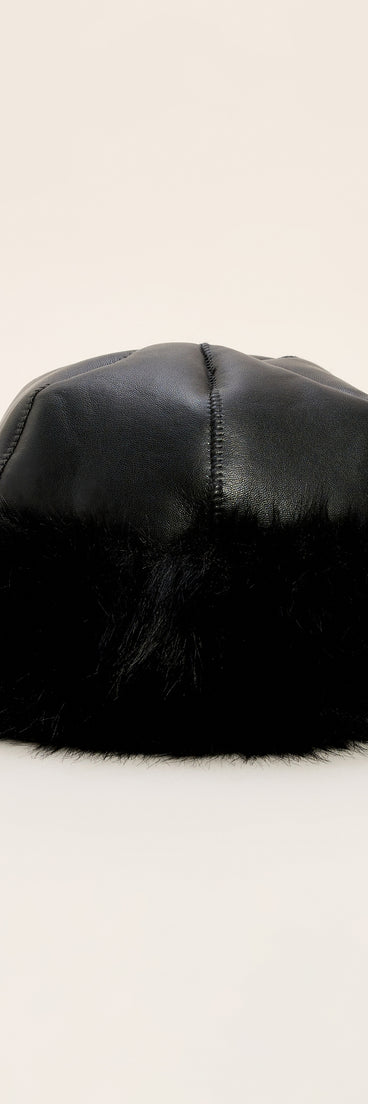 Cold Girl Faux Leather Fur Trim Hat