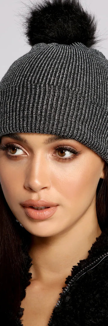 Glam Cozy Faux Fur Pom Beanie