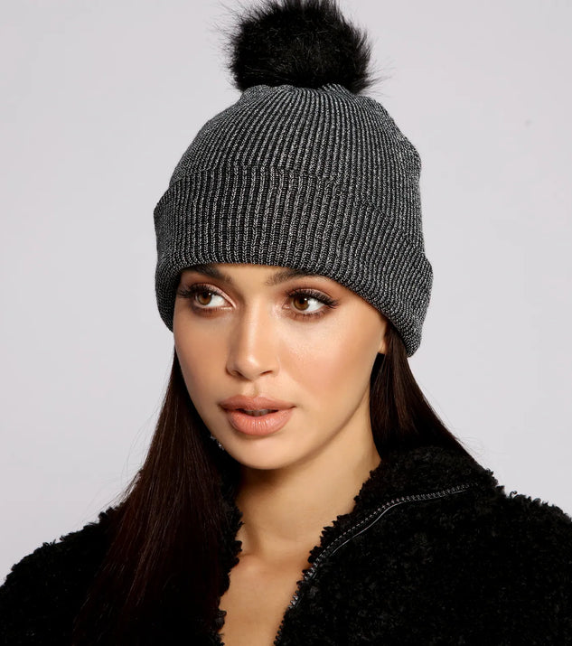 Glam Cozy Faux Fur Pom Beanie
