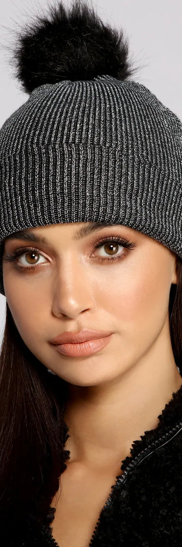 Glam Cozy Faux Fur Pom Beanie