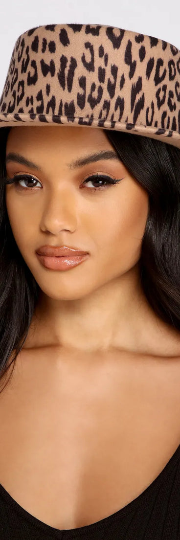 Leopard Print Faux Wool Boater