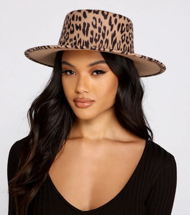 Leopard Print Faux Wool Boater
