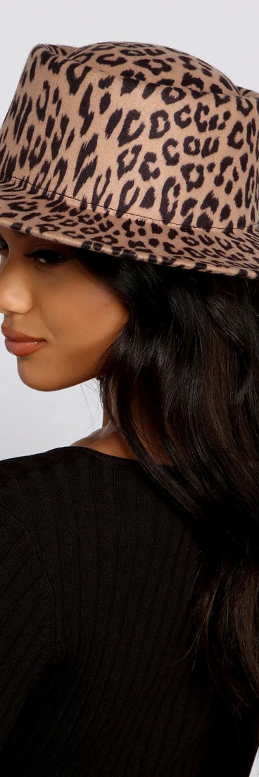 Leopard Print Faux Wool Boater