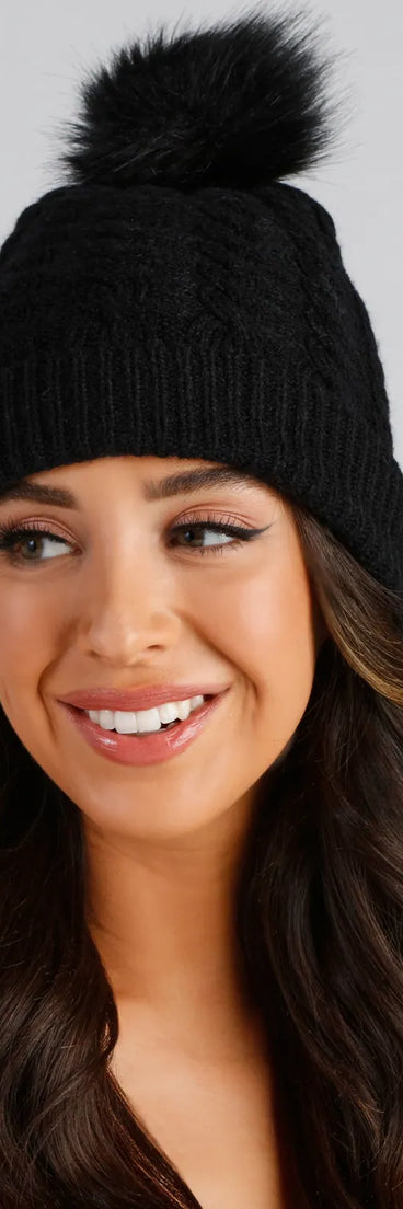 Warm & Toasty Cable Knit Pom Beanie