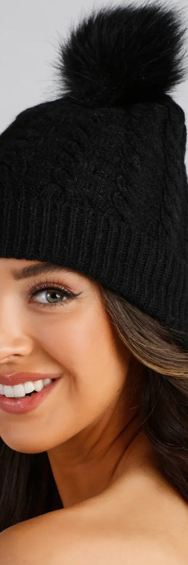 Warm & Toasty Cable Knit Pom Beanie
