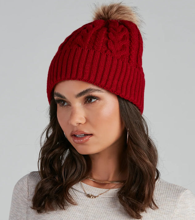 Winter Ready Pom Cable Knit Beanie