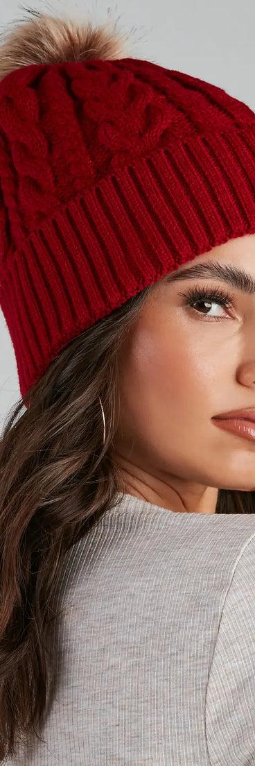 Winter Ready Pom Cable Knit Beanie