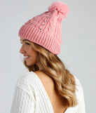 Snow Sparkle Rhinestone Pom Beanie