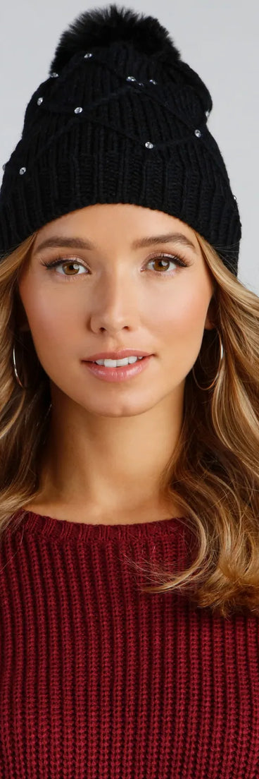 Sweet Sparkle Rhinestone Knit Beanie