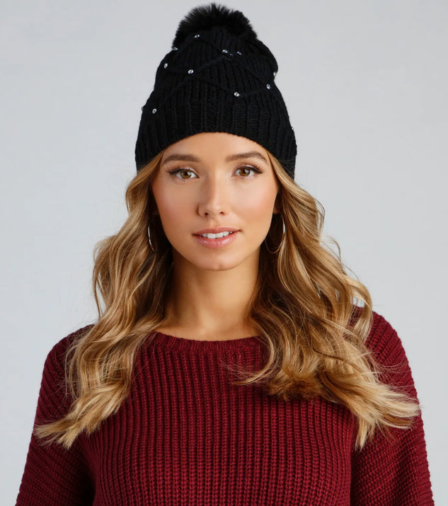 Sweet Sparkle Rhinestone Knit Beanie