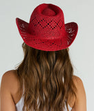 The Country Girl At Heart Straw Cowboy Hat in red brings edge and energy to your vibe, ready to elevate any festival look or concert outfit.