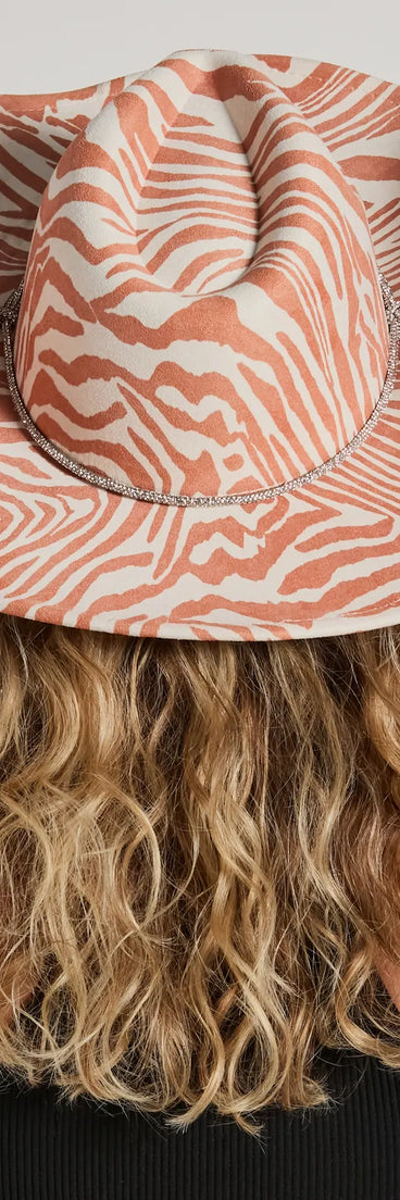 Safari Babe Zebra Rhinestone Faux Suede Cowboy Hat