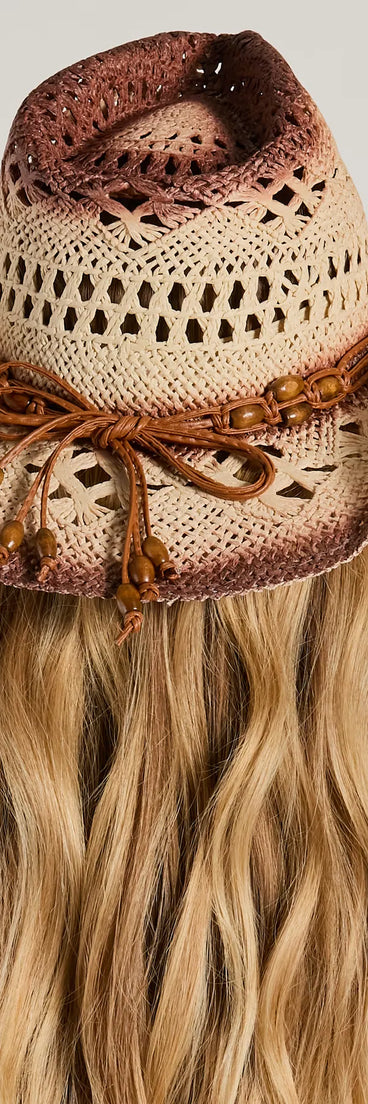 Boho Babe Out West Beaded Straw Cowboy Hat