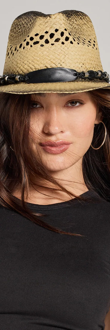 Simple Life Beaded Straw Cowboy Hat