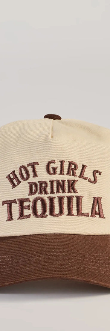 This brown piece brings trend-right energy to the Hot Girls Drink Tequila Baseball Cap, perfect for fall outfits that stand out.