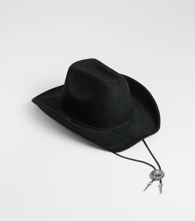 The On The Prairie Bolo Cowboy Hat in black brings edge and energy to your vibe, ready to elevate any festival look or concert outfit.
