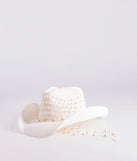 The Beachy Chic Beaded Straw Cowboy Hat in white brings edge and energy to your vibe, ready to elevate any festival look or concert outfit.