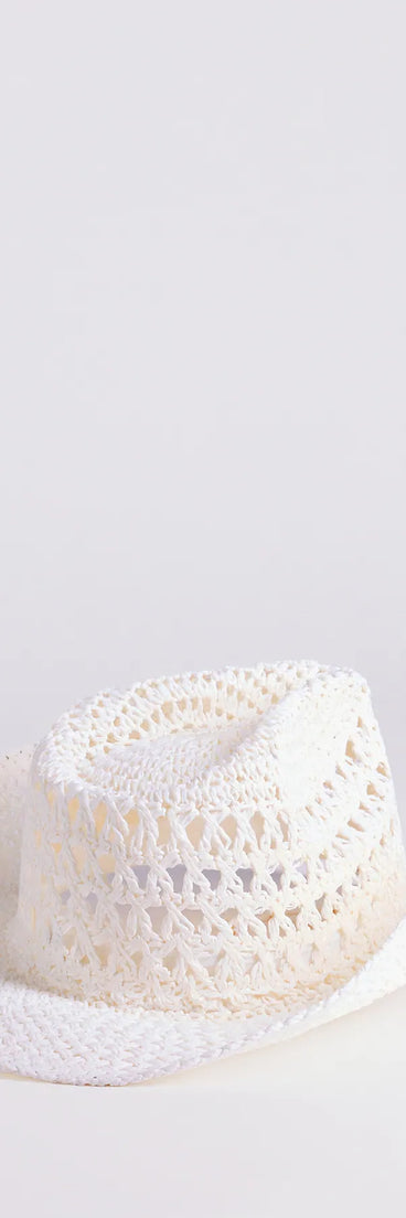 The Beachy Chic Beaded Straw Cowboy Hat in white brings edge and energy to your vibe, ready to elevate any festival look or concert outfit.