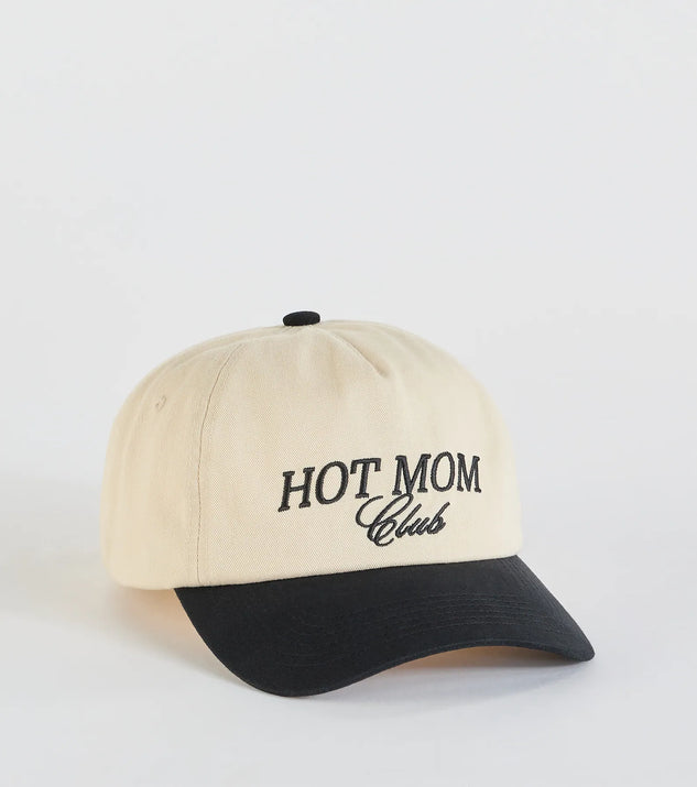 The Hot Mom Club Two-Tone Baseball Cap in multi-color brings edge and energy to your vibe, ready to elevate any festival look or concert outfit.