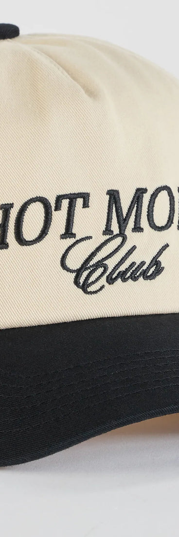 The Hot Mom Club Two-Tone Baseball Cap in multi-color brings edge and energy to your vibe, ready to elevate any festival look or concert outfit.