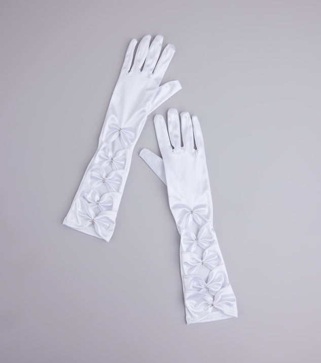 Vintage Charm Satin Rhinestone Bow Gloves