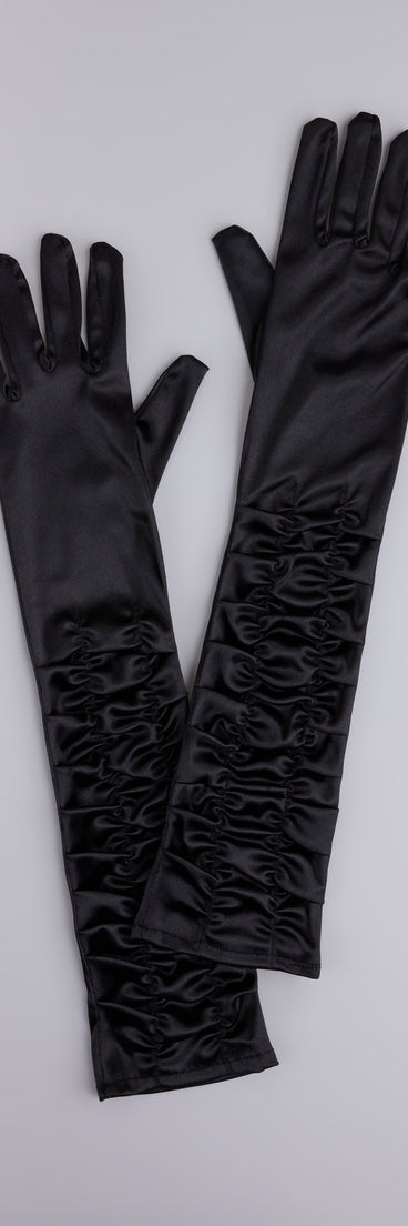 Midnight Glam Long Ruffled Satin Gloves