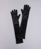 Midnight Glam Long Ruffled Satin Gloves