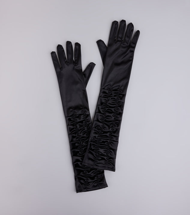 Midnight Glam Long Ruffled Satin Gloves