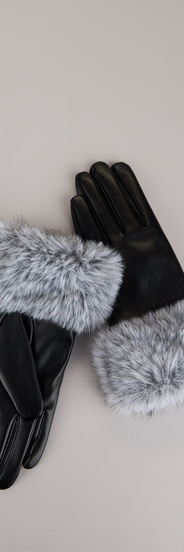 Stay Chic Faux Fur Trim Faux Leather Gloves