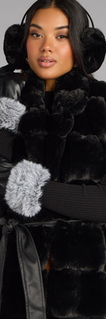 Stay Chic Faux Fur Trim Faux Leather Gloves