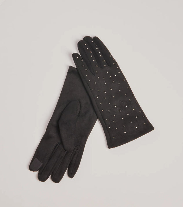 Add a touch of seasonal charm to your winter wardrobe with the Sparkle Moment Faux Suede Rhinestone Gloves, a black cold-weather accessory that effortlessly completes your seasonal looks!