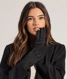 Add a touch of seasonal charm to your winter wardrobe with the Sparkle Moment Faux Suede Rhinestone Gloves, a black cold-weather accessory that effortlessly completes your seasonal looks!