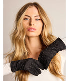 Add a touch of seasonal charm to your winter wardrobe with the Sparkle Moment Faux Suede Rhinestone Gloves, a black cold-weather accessory that effortlessly completes your seasonal looks!