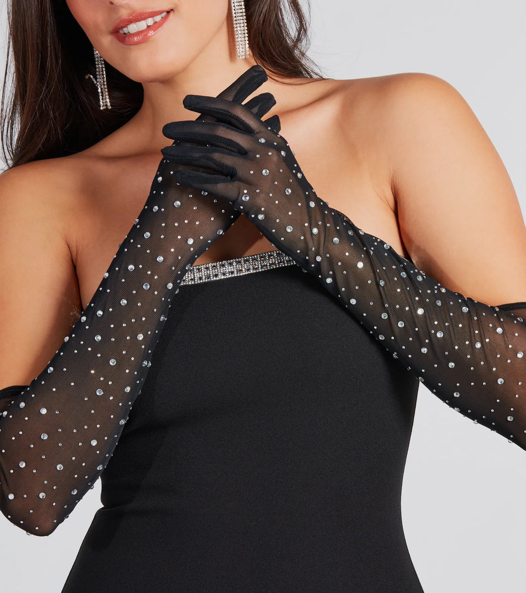 Reigning Chic Mesh Rhinestone Gloves & Windsor