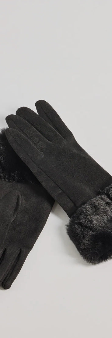 Add a touch of seasonal charm to your winter wardrobe with the Soft Touch Faux Suede Gloves, a black cold-weather accessory that effortlessly completes your seasonal looks!