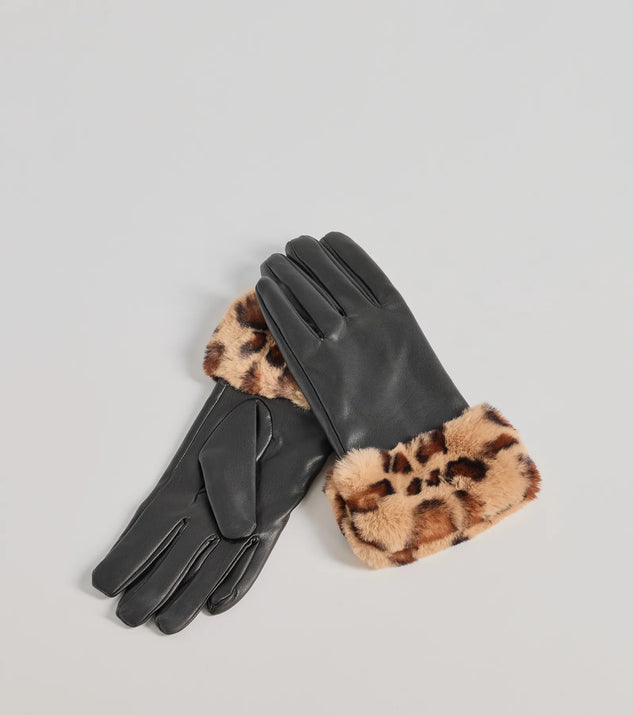 Add a touch of seasonal charm to your winter wardrobe with the Chic Embrace Faux Leather Leopard Print Gloves, a black cold-weather accessory that effortlessly completes your seasonal looks!