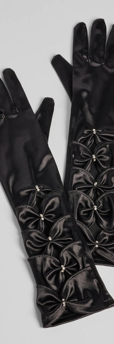 Vintage Charm Satin Rhinestone Bow Gloves
