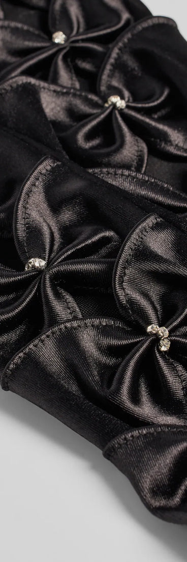 Vintage Charm Satin Rhinestone Bow Gloves