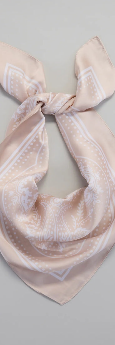 Style your vibe in seconds with the Country Chic Bandana Print Satin Scarf in beige, a fashion accessories essential that completes any outfit with ease.