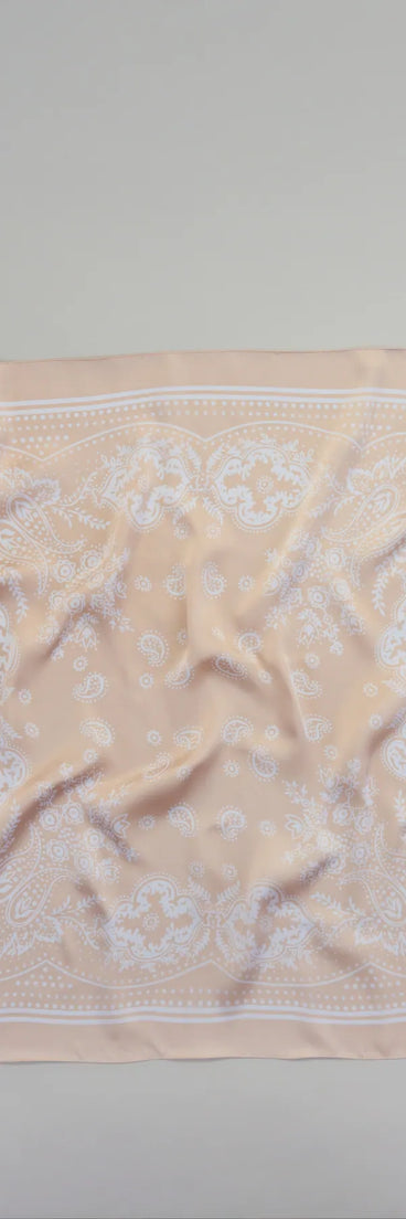 Style your vibe in seconds with the Country Chic Bandana Print Satin Scarf in beige, a fashion accessories essential that completes any outfit with ease.