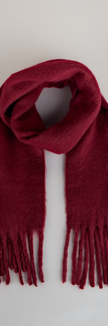 This burgundy piece brings trend-right energy to the Cozy Mood Fuzzy Scarf, perfect for fall outfits that stand out.