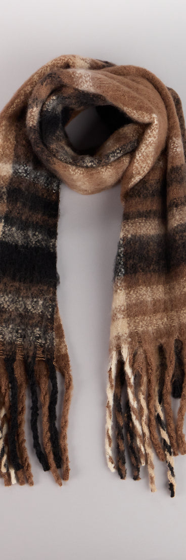 Fuzzy Comfort Plaid Fringe Scarf