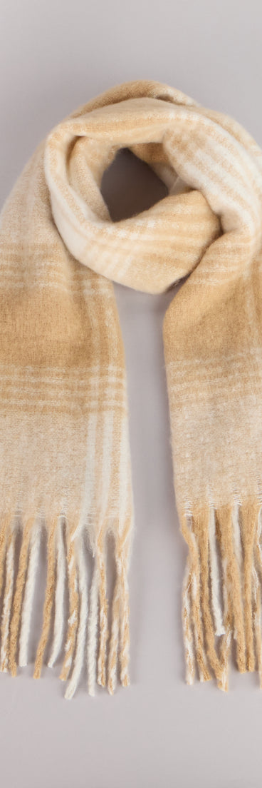 Classic Cozy Vibes Plaid Fringe Scarf