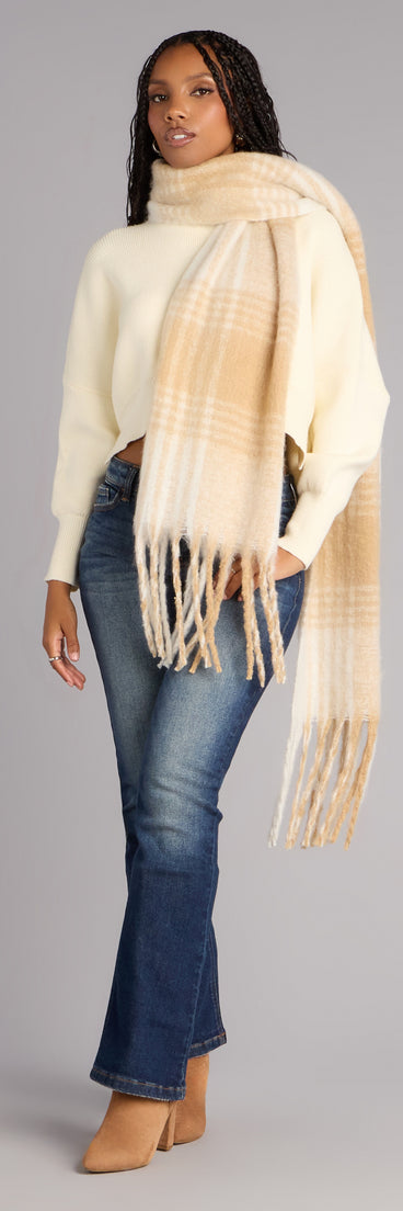 Classic Cozy Vibes Plaid Fringe Scarf