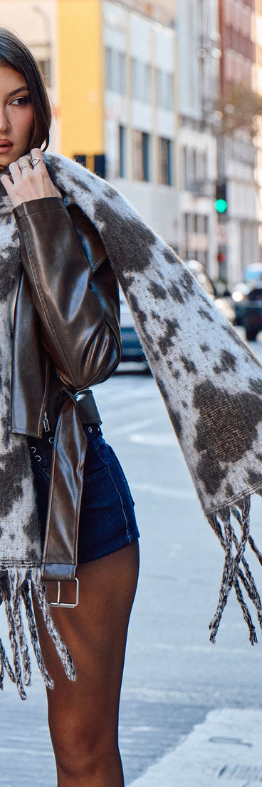 Trend Factor Cow Print Fringe Scarf