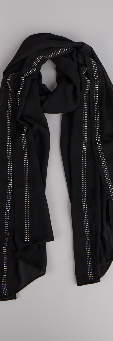 Style your vibe in seconds with the Starry Night Rhinestone Trim Scarf, a fashion accessories essential that completes any outfit with ease.