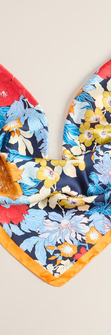 Postcard Ready Floral Print Satin Scarf