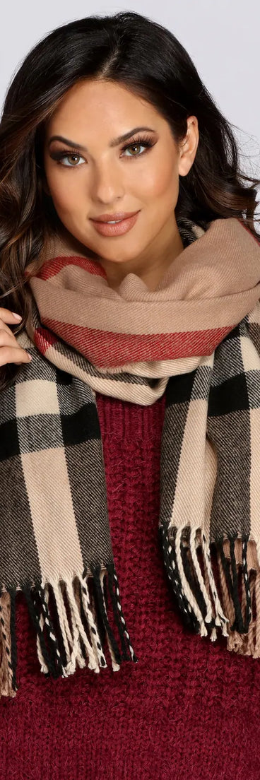 Plaid Fringe Over-sized Scarf