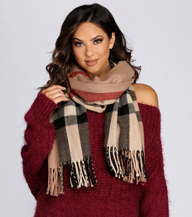 Plaid Fringe Over-sized Scarf
